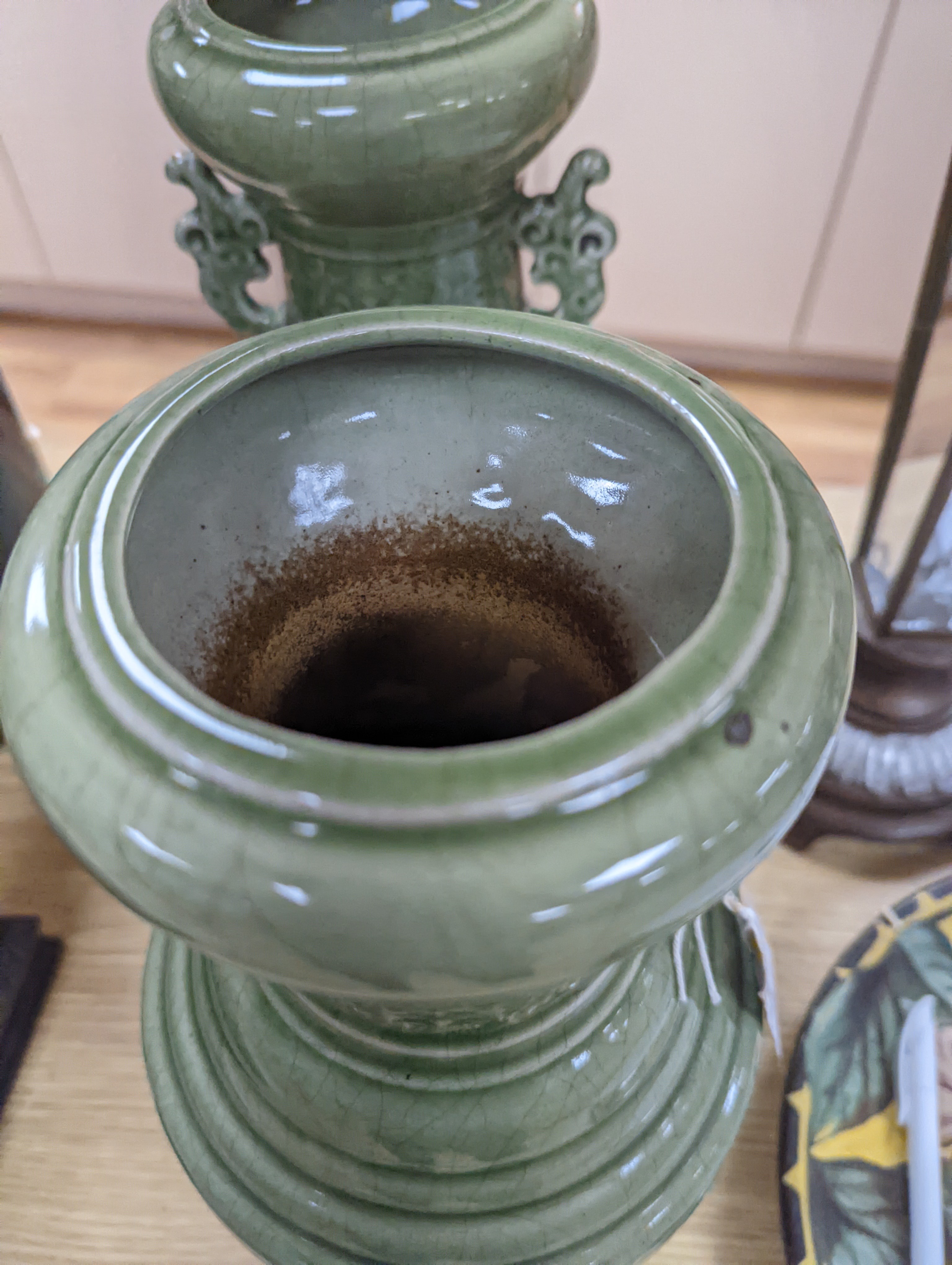 A pair of Chinese celadon glazed vases 35cm